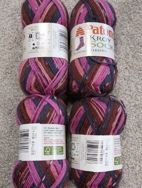 Patons Kroy Sock Stripes Yarn - Pink, Brown, Purple